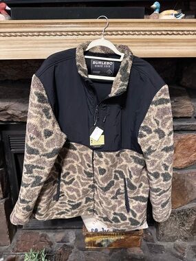 BURLEBO Black Nylon & Taupe Sherpa Zip Jacket